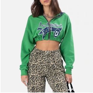 Green Cropped Zipped LA Hoodie